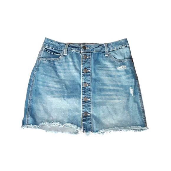 Mudd Skirt Womens Juniors 9 Blue Denim Button Front Distressed Raw Hem - Picture 1 of 6